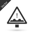 Grey Uneven road ahead sign. Warning road icon isolated on white background. Traffic rules and safe driving. Vector Royalty Free Stock Photo