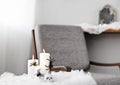Grey upholstered chair in Halloween setting Royalty Free Stock Photo