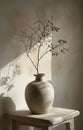 a grey vase sits on top of a white table Royalty Free Stock Photo