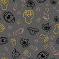 Grey Body Parts Vector Seamless Pattern