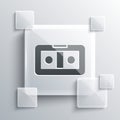 Grey VHS video cassette tape icon isolated on grey background. Square glass panels. Vector Illustration