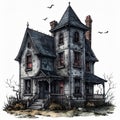 Grey Victorian Haunted House Illustration Royalty Free Stock Photo