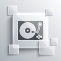 Grey Vinyl player with a vinyl disk icon isolated on grey background. Square glass panels. Vector