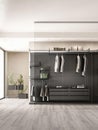 Paris France - April 22 2021: Grey wardrobe with man\'s cloth in apartment interior