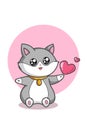 Grey white cat with love vector illustration Royalty Free Stock Photo
