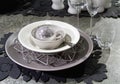 Grey and white festive table apointments with decorations