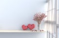 Grey-White living room decor with two hearts for valentine day.