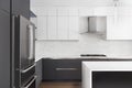 A grey and white modern kitchen. Royalty Free Stock Photo