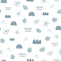 Grey and white sea seamless pattern. Coral background. Cute summer ocean print. Pastel colors kids pattern.