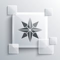 Grey Wind rose icon isolated on grey background. Compass icon for travel. Navigation design. Square glass panels. Vector