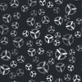 Grey Wind turbine icon isolated seamless pattern on black background. Wind generator sign. Windmill for electric power Royalty Free Stock Photo