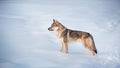 Grey Wolf, Canis lupus standing in a meadow on snow Royalty Free Stock Photo
