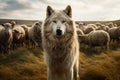 grey wolf and flock of sheep around Royalty Free Stock Photo