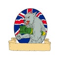 Grey Wolf Holding Bomb Union Jack Drawing