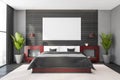 Grey and wooden master bedroom with poster Royalty Free Stock Photo