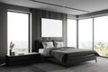 Grey and wooden panoramic bedroom poster Royalty Free Stock Photo