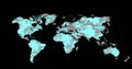 Grey world map changing to mostly blue on a black background Royalty Free Stock Photo