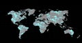 Grey world map changing to mostly blue on a black background Royalty Free Stock Photo