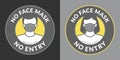 Grey And Yellow Caution No Face Mask No Entry Round Stickers Vector Illustration