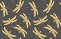 Grey and yellow dragonfly seamless pattern. Vintage retro illustration. EPS 10. Hand drawn vector illustration. Pastel Royalty Free Stock Photo