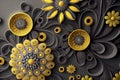 Greyand yellow flowers pattern, Generative Ai Royalty Free Stock Photo