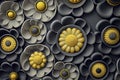 Greyand yellow flowers pattern, Generative Ai Royalty Free Stock Photo
