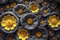 Greyand yellow flowers pattern, Generative Ai Royalty Free Stock Photo