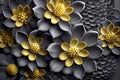 Greyand yellow flowers pattern, Generative Ai Royalty Free Stock Photo