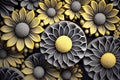 Greyand yellow flowers pattern, Generative Ai Royalty Free Stock Photo