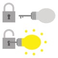 Grey and yellow light bulb keys with padlocks