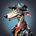 Greyhound dog face portrait black leather jacket hat Royalty Free Stock Photo