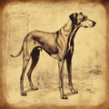 Greyhound dog, old vintage retro postcard style, close-up portrait, cute pet Royalty Free Stock Photo