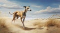 Greyhound Soaring: A Digital Painting Of Playful Innocence In The Desert