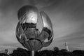 Greyscale low angle shot of the Floralis Generica sculpture Royalty Free Stock Photo