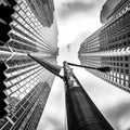 Greyscale low angle shot of high-rise buildings in the financial district of Toronto Canada Royalty Free Stock Photo