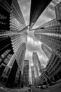 Greyscale low angle shot of high-rise buildings in the financial district of Toronto Canada Royalty Free Stock Photo