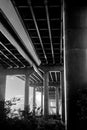 Greyscale shot of the Arthur Ravenel Jr Bridge from under in Charleston, Mount Pleasant Royalty Free Stock Photo