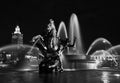 Greyscale shot of the Fountain on the Country Club Plaza, Kansas City