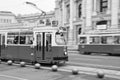 Greyscale shot of old historic tramway in Vienna, Austria