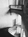 Greyscale shot of the stairs and halls of the Alhambra Palace in Granada, Spain Royalty Free Stock Photo