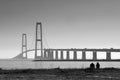 Greyscale shot of the Storebaelt Bridge, Denmark Royalty Free Stock Photo