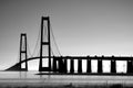Greyscale shot of the Storebaelt Bridge, Denmark Royalty Free Stock Photo