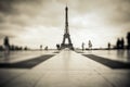 Greyscale shot of the Trocadero Gardens with the Eiffel Tower in Paris, France Royalty Free Stock Photo