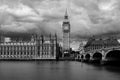 Greyscale shot of the Westminster building in London