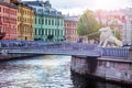 Griboedov Canal, four lions bridge, st. Petersburg Royalty Free Stock Photo