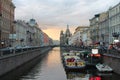 Griboyedov Canal before sunset. St. Petersburg.