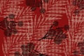 Grid berries and palm frond Japanese style cloth design background in indigo red overdye