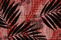 Grid berries and palm frond Japanese style cloth design background in indigo red overdye