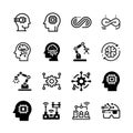 A grid of black and white icons representing concepts like artificial intelligence, robotics, and data processing. Royalty Free Stock Photo