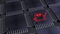 Grid of chips with a red spectre symbol on one of the cpus